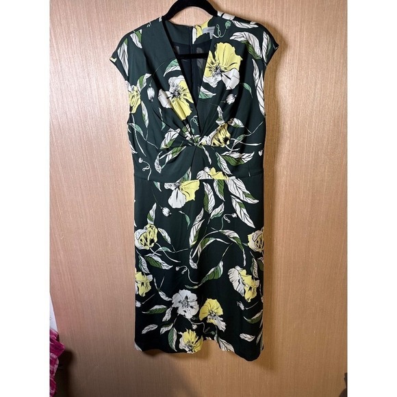 Classiques Entier Women's Green Floral Print V-Neck Dress Size 14 Career - Picture 1 of 6